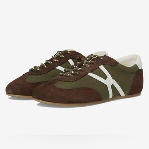Veronica Beard Riviera Suede Espresso and Olive Sneakers